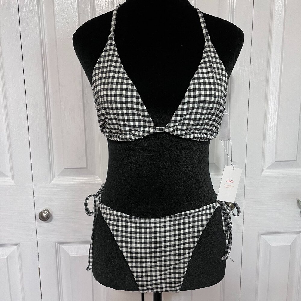 Andie Black and White Checkered/Gingham Bikini